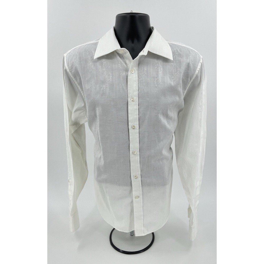 Guess Men's XL White Embroidered Vintage Button Front L/S Shirt 80's